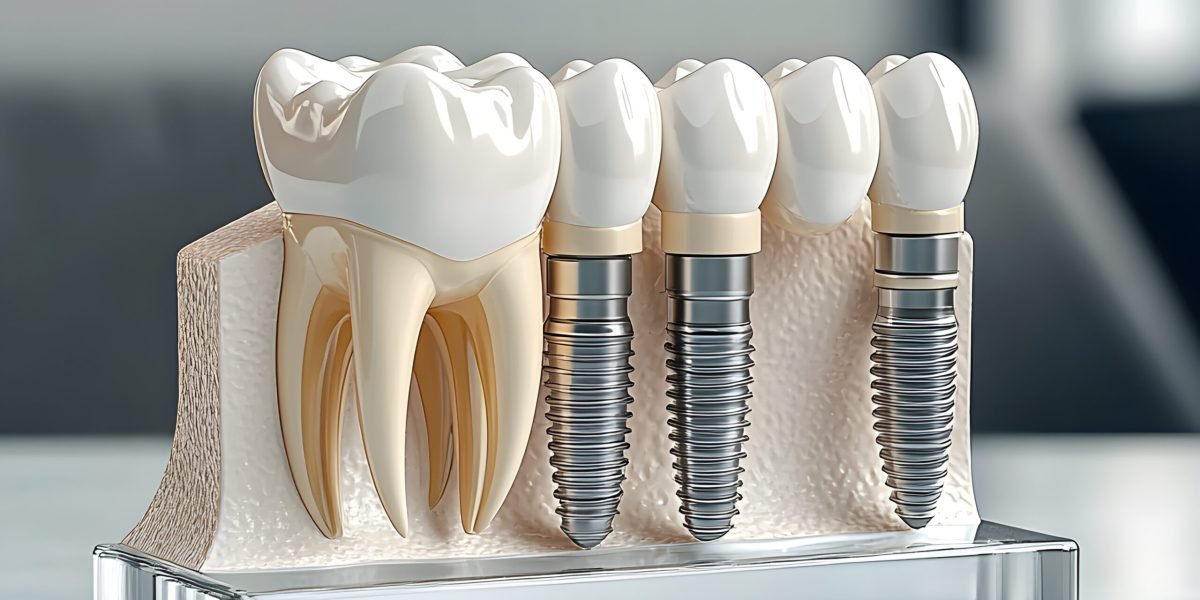 Realistic Dental Implant Model with Natural Teeth Showing Oral Health Practices and Treatment Options for Restorative Dentistry and Aesthetic Procedures